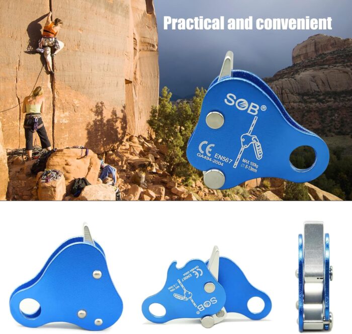 Climbing Fall Protection Belay Device with Ascender - Aluminum Magnesium Alloy Rope Grab Clamp for Rock Climbing, Mountaineering, Arborist, Rescue & Aerial Work - Image 2