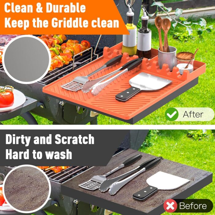 Silicone Grill Mat Compatible with Blackstone, Silicone Griddle Tools Mat with Drip Pad, Spatula Mat for Outdoor Grill Kitchen Counter (Orange) - Image 4