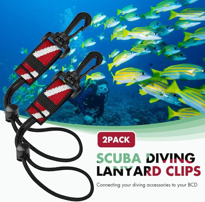 2Pack Scuba Diving Lanyard Clips with Nylon Webbing Strap Adjustable Cord and Slide Locking Fits for Dive Octo Holder, Secure Camera & Gear Attachment - Image 2