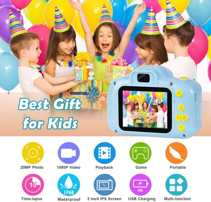 Agoigo Kids Waterproof Camera - Children Underwater HD Video Digital Camcorder, Portable Travel Toy for Toddler - Ideal Christmas Birthday Gifts for Boys Girls Age 3-12 with 32GB Card (Blue) - Image 2
