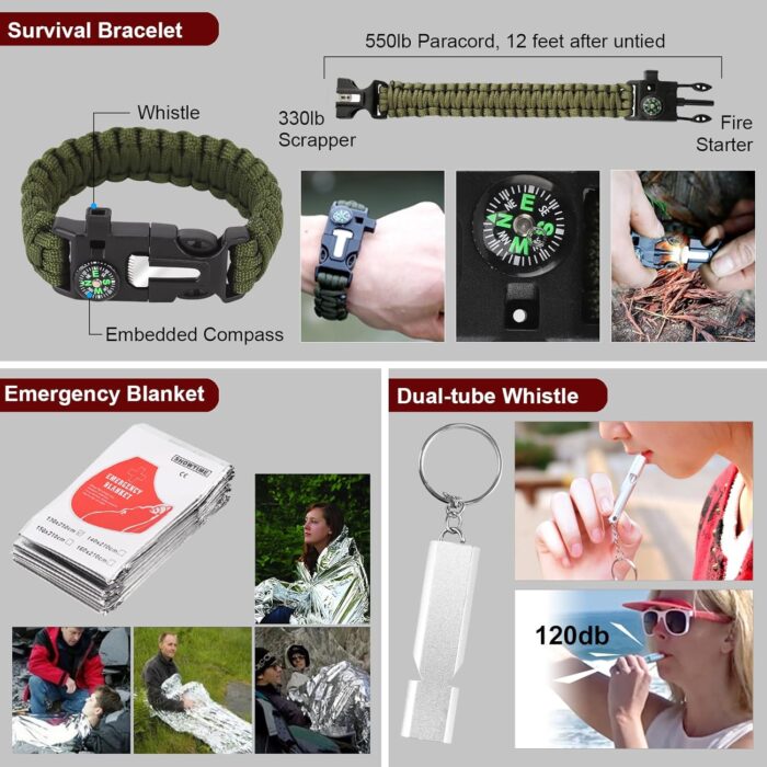 Gifts for Father's Day Men - 118-in-1 Survival Kits - Military-Grade Survival Gear for Outdoor Adventures, Disaster Preparedness, Car/Home/Office Emergency Kit with First Aid Supplies - Image 5