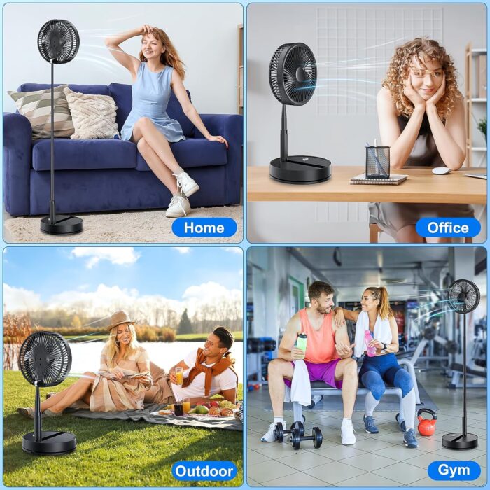 LIPETY Portable Foldable Rechargeable Oscillating Fan - 9" 7200mah Battery Operated USB C Small Fan Remote, Quiet Table Desk Fan Folding Standing Pedestal Fans for Bedroom Rome Office Camping Travel - Image 9