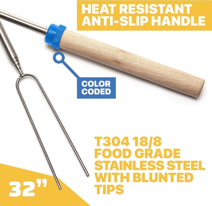 MalloMe Smores Sticks for Fire Pit Long - Marshmallow Roasting Sticks Smores Kit - Smore Skewers Hot Dog Fork Campfire Cooking Equipment, Camping Essentials S'mores Gear Outdoor Accessories 32" 5 Pack - Image 2