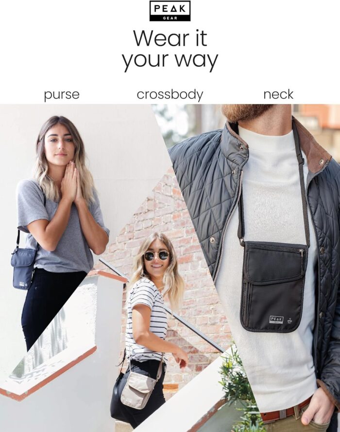 Peak Gear RFID Neck Wallet - The Original Travel Pouch with Adjustable Crossbody Strap + Theft Protection and Lost & Found Service | Beige - Image 2