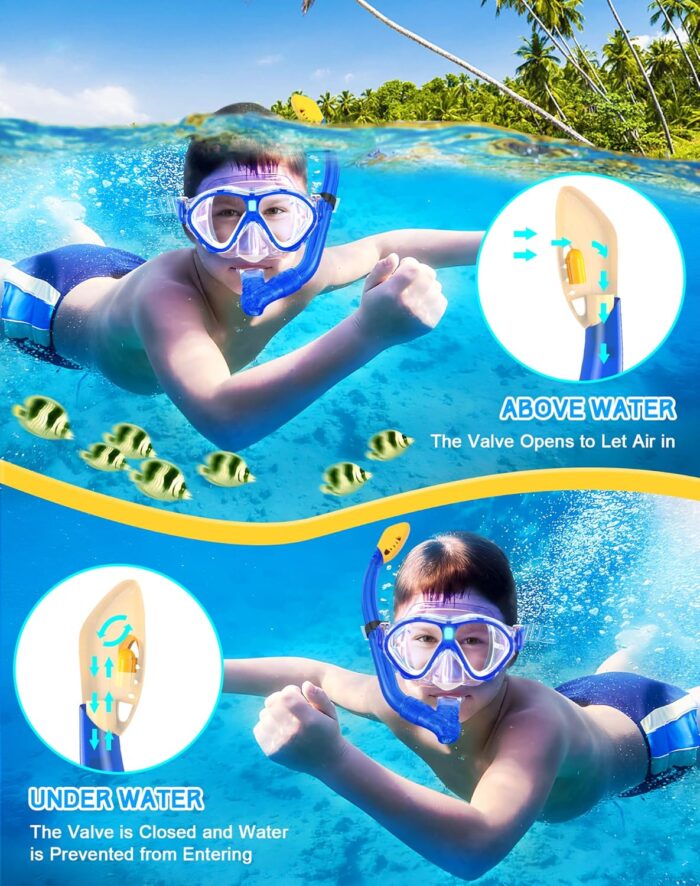 Gintenco Kids Snorkel Set, Diving Mask for Children as Unisex Kids Swimming Goggles, Anti-Fog Diving Mask and Dry Top Snorkel Combo Set for Junior and Youth - Image 3