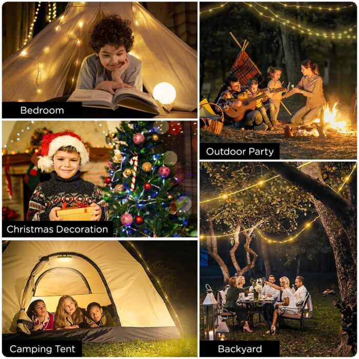 OGERY Camping String Lights, 4 in 1 Quick Storage 32.8FT Rechargeable Tent Lights String with 8 Lighting Modes, Hanging Waterproof Portable LED Lamp for Outdoor Patio Awning Garden Party Essentials - Image 7