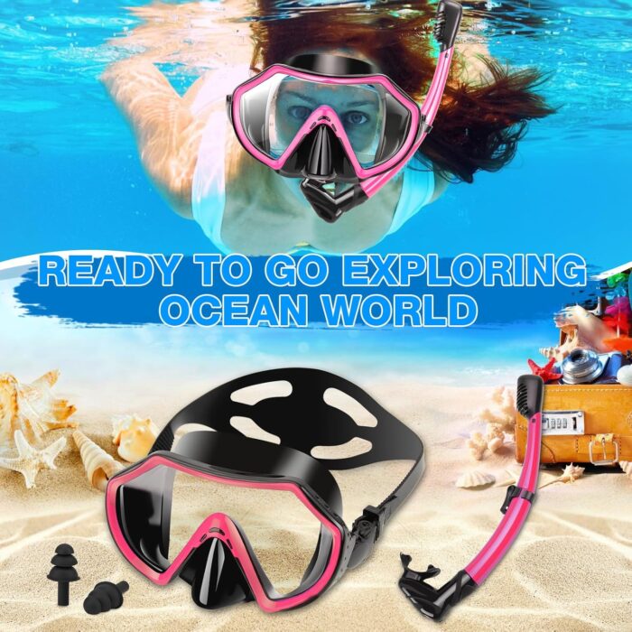 Snorkeling Gear for Adults, Dry Adult Snorkel Set HD Panoramic View Snorkel Mask Set, Anti-Leak and Anti-Fog Scuba Diving Package with Mesh Bag Ear Plug for Snorkeling Scuba Diving Travel - Image 7