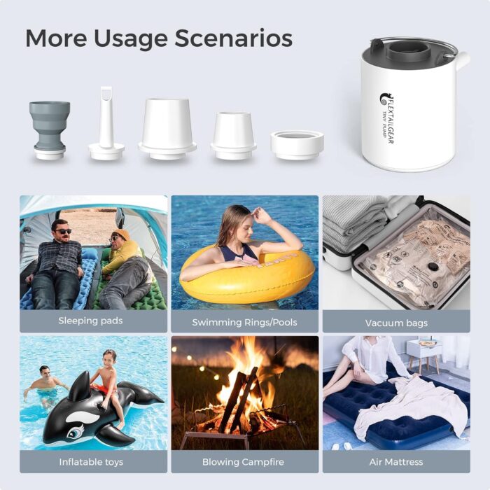 FLEXTAILGEAR Tiny Portable Ultra-Mini Air Pump with 1300mAh Battery USB Rechargeable to Inflate Deflate for Pool Floats Air Bed Mattress Swimming Ring Vacuum Storage Bags (Grey) - Image 3