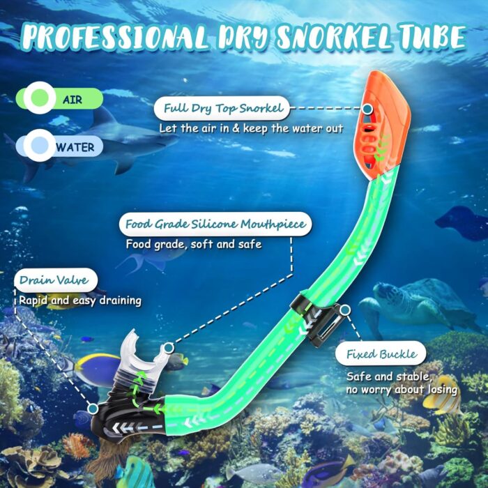 Snorkeling Gear for Kids Ages 6-14, 4 in 1 Kids Mask Fins Snorkel Set with Panoramic View Anti Fog Mask, Dry Top Snorkel, Trek Fins and Travel Bag, Kids Snorkel Set for Youth Teens Junior - Image 3