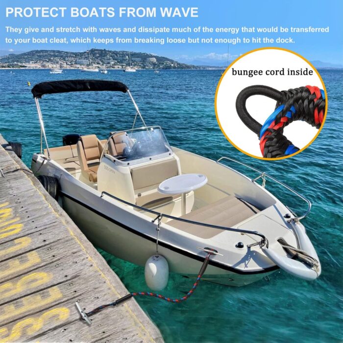 Botepon Boat Bungee Dock Lines, Boating Gifts for Men, Boat Accessories, Pontoon Accessories, Mooring Lines for Bass Boat, 4 Feet - Image 5
