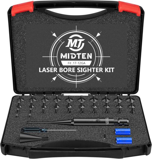MidTen Laser Bore Sight Kit with Button Switch, Professional Red/Green Laser Bore Sighter with 32 Adapters for 0.17 to 12GA Calibers, Powerful Hunting Equipment