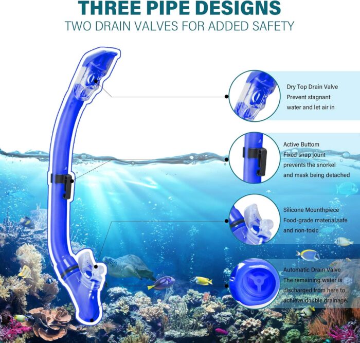 Kids Snorkeling Set Children Mask Fin Snorkel Set Snorkeling Gear Snorkel Mask + Adjustable Swimming Kids Flippers+ Dry Snorkel Tube + Travel Bags - Image 4