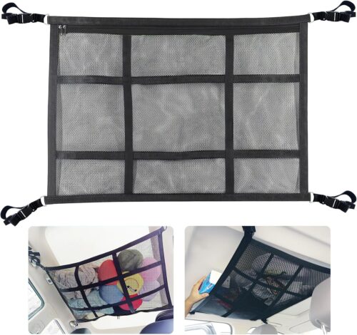 SUV Ceiling Cargo Net, Trunk Organizer, Car Roof Storage, Truck Netting, Van Interior Accessories, Double-Layer Mesh Camping Essentials