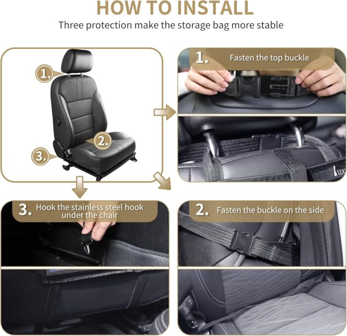 LUCMO Car Backseat Organizer with Touch Screen Tablet Holder,9 Storage Pockets Storage Organizer,Protectors Kick Mats Travel Accessories (Black, 2 Pack with Food Tray) - Image 3