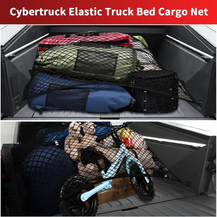 Tesla Cybertruck Truck Bed Cargo Net, Pickup Elastic Storage Cargo Nets Organizer, Cybertruck Accessories for 2024 & 2025, Rear Compartment Net with 6 Mountaineering Buckles, Measuring 4ft x 4ft - Image 3