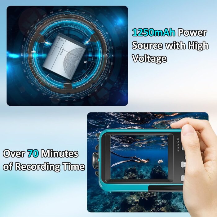 4K Underwater Camera 11FT Waterproof Camera with 32GB Card 56MP Autofocus Dual-Screen Selfie Underwater Camera for Snorkeling Waterproof Compact Floatable Digital Camera 1250mAh Battery Type-C (Blue) - Image 5
