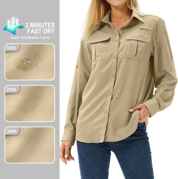Women's UPF 50 Long Sleeve UV Sun Protection Safari Shirts Outdoor Quick Dry Fishing Hiking Travel Shirts - Image 7