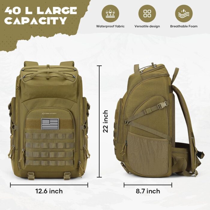 Maelstrom Tactical Backpack for Men, 40L Military Backpack,Water Resistant Assault Pack for Women, 3-Day Bug Out Bag for Hiking, Camping, Gym with Molle System-Khaki - Image 4