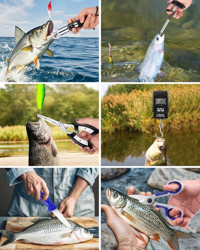 Fishing Tool Kit - Fishing Pliers, Hook Remover, Fish Gripper，Fish Scale, Fish Knife, Saltwater Fishing Gear with Sharpeners, Best Gifts for Men - Image 8