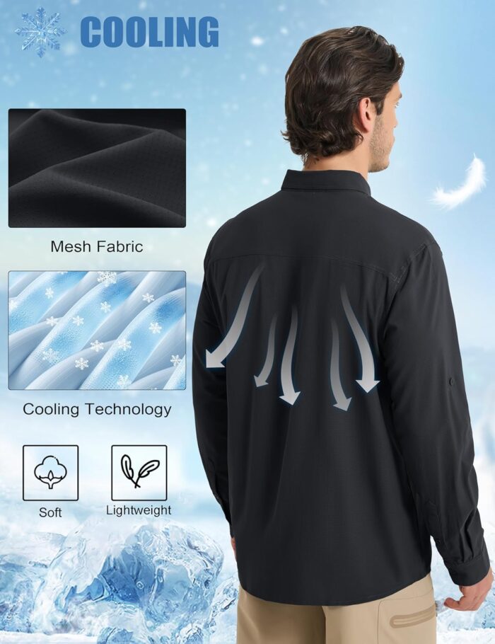 MAGCOMSEN Men's Sun Protection Fishing Shirts UPF 50+ UV Quick Dry Long Sleeve Button Down Shirts Safari Hiking Travel - Image 2
