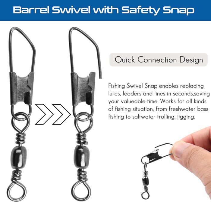 AGOOL Barrel Swivel Snap Kit - 50pcs Barrel Swivels with Safety Snaps High Strength Fishing Quick Connect Snap Swivels with Solid Ring Fishing Tackle Accessories Box Kit Size 4#,6#,8#,10#,12#,14# - Image 4