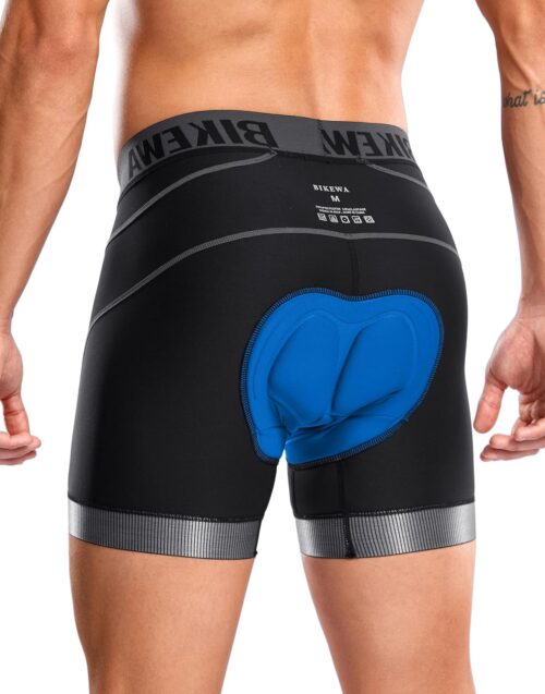 Bikewa Men's Cycling Underwear with Anti-Slip Leg Grips 4D Padded Bike Shorts MTB Liner for Bicycle Biking Riding