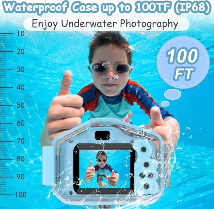 Agoigo Kids Waterproof Camera - Children Underwater HD Video Digital Camcorder, Portable Travel Toy for Toddler - Ideal Christmas Birthday Gifts for Boys Girls Age 3-12 with 32GB Card (Blue) - Image 5