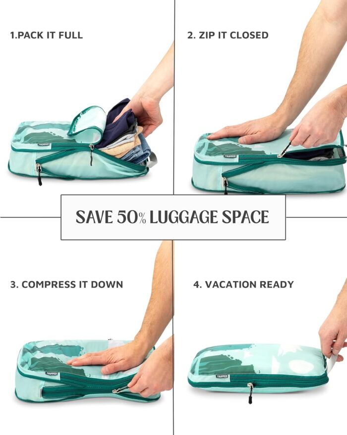 Compression Packing Cubes Set for Travel - Lightweight, Durable Clothes Organizer for Carry-On Luggage and Suitcases by TRIPPED Travel Gear - Image 4