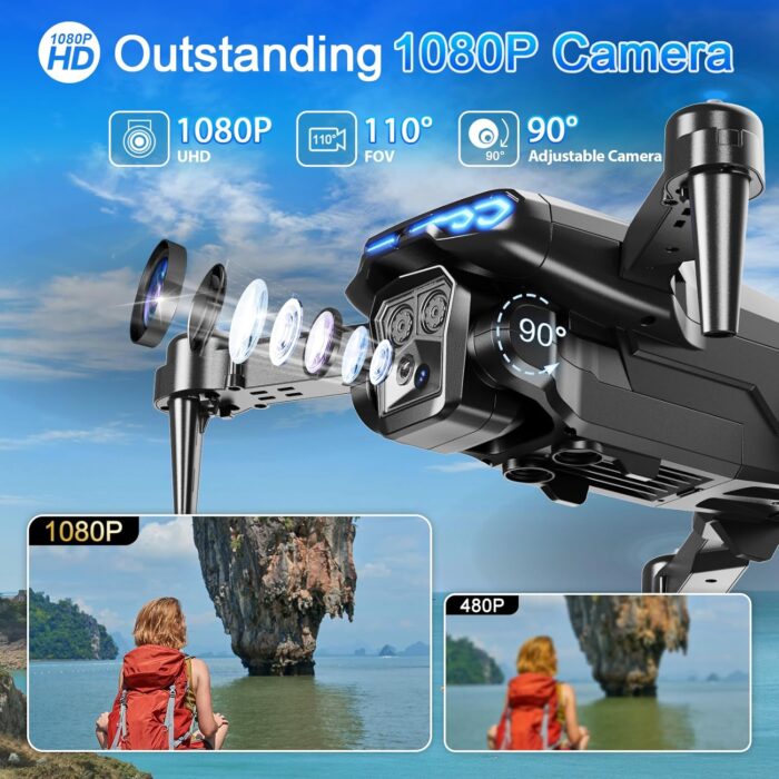 Drone with Camera 1080P HD, FPV Foldable Drone for Adults Kids, One-Key Take Off/Landing, 3D Flips, Altitude Hold, Speed Adjustment, Headless Mode, 2 Batteries, Toys Gifts for Boys Girls - Image 2