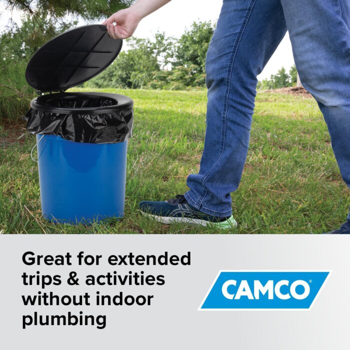 Camco Portable Toilet Bucket - Features 3 Bag Liners for Easy Clean Up & Attached Carry Handle - Includes Seat and Lid Attachment (41549) - Image 6