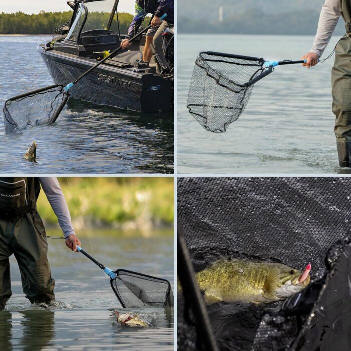 Calamus Triangle Fishing Net, Foldable, Lightweight & Strong Landing Net with Non-Slip Elastomer Handle, Built-in Elastic Lanyard and Belt Clip, Fishing Gear - Gift for Men - Image 8