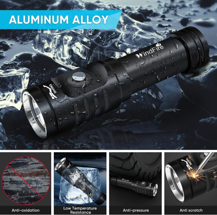 WINDFIRE Dive Light Scuba Diving Flashlight Dive Torch Rechargeable, 3 Modes Underwater Light Waterproof Flashlight, Safety Dive Lights with Power Indicator for Night Diving - Image 7