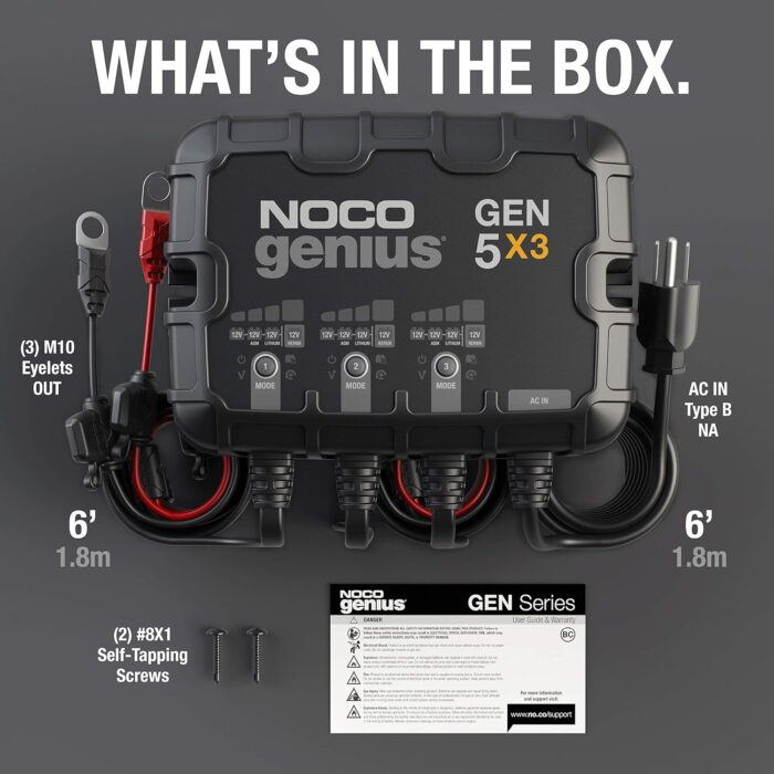 NOCO Genius GEN5X3, 3-Bank, 15A (5A/Bank) Smart Marine Battery Charger, 12V Waterproof Onboard Boat Charger, Battery Maintainer and Desulfator for AGM, Lithium (LiFePO4) and Deep-Cycle Batteries - Image 7