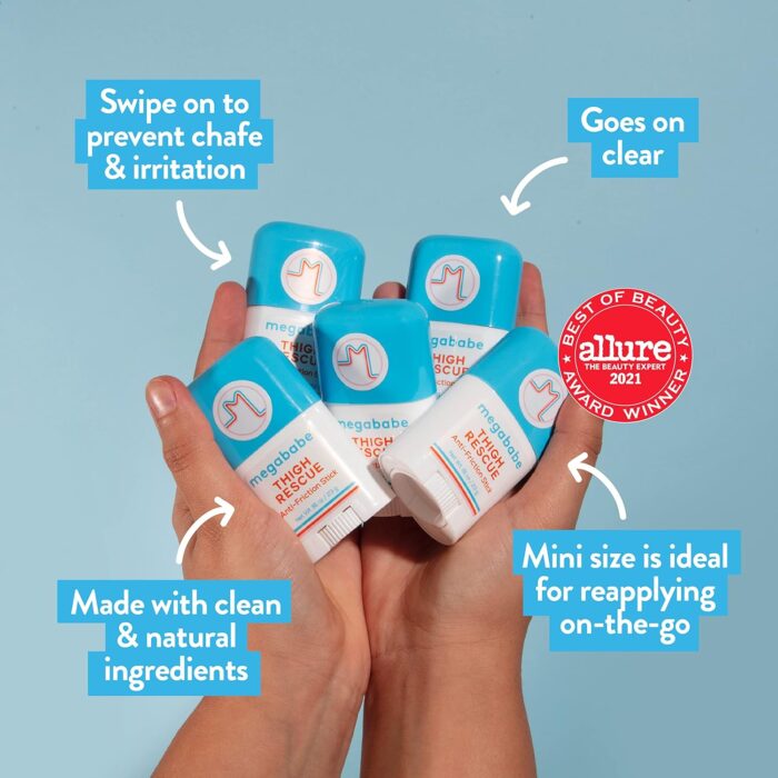 Megababe Thigh Rescue Anti-Chafe Stick Mini | Travel size, great for on-the-go | Prevents skin chafe & irritation | Thighs, arms, bra-lines & more - Image 2