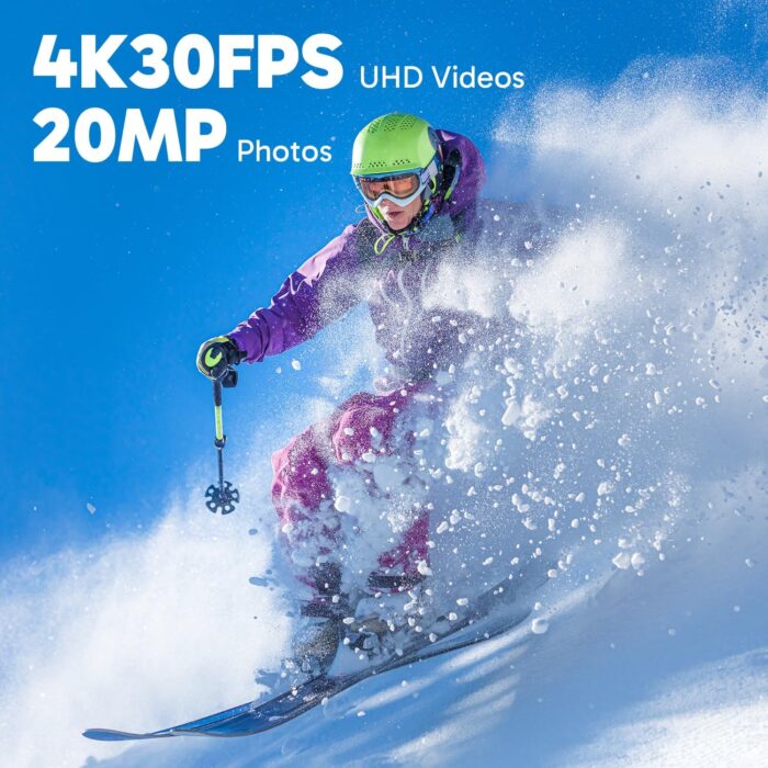 Dragon Touch 4K30FPS Action Camera Vision 3 20MP 100FT Underwater Camera 170° Wide Angle WiFi Sports Waterproof Cam with Remote 2 Batteries and Mounting Accessories Kit - Image 2