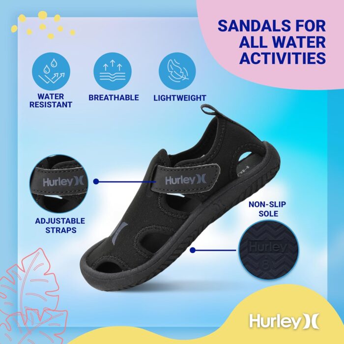 Hurley Kona Toddler Water Shoes - Beach Essentials, Girls and Boys Closed Toe Sandals, Lightweight, Breathable, Kids Water Shoes with Non-Slip Sole and Adjustable Straps, Outdoor Toddler Swim Shoes - Image 4