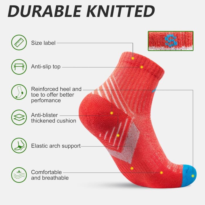 innotree Merino Wool Hiking Socks for Women Quarter Ankle Crew Thermal Cushion Moisture Wicking Socks,5 Pairs - Image 3