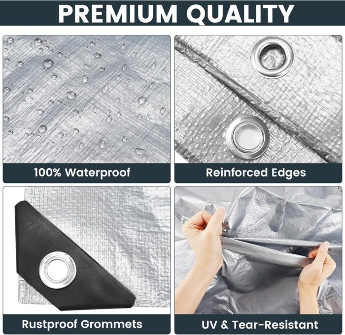 TICONN Heavy Duty Tarp Cover, Extra Thick Tarps Waterproof Tear and Rip Proof UV Resistant Tarpaulin with Reinforced Grommets and Edges (5.5 Mil, 6'x8') - Image 2