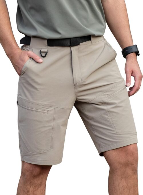 Mens Hiking Shorts Water Resistant Quick Dry Lightweight Breathable Cargo Shorts with Zipper Pockets & Belt