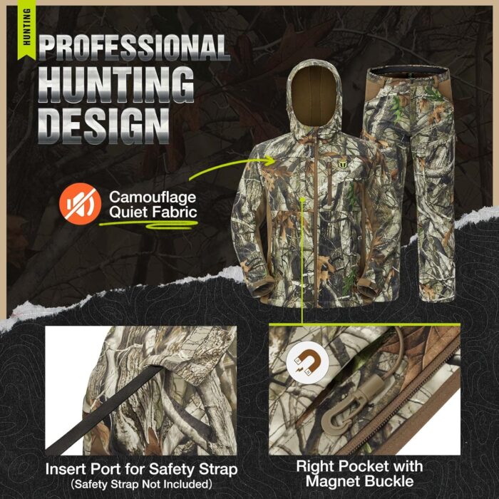 TIDEWE Hunting Clothes for Men with Fleece Lining, Safety Strap Compatible Water Resistant Silent Hunting Jacket and Pants - Image 2