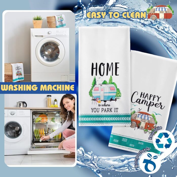 4 Pcs Camping Dish Towels Pot Holders Oven Mitts Set Making Memories One Campsite at a Time RV Kitchen Towels Soft Absorbent Pot Holder Camper Oven Mitt Dish Cloths Hand Towels - Image 5