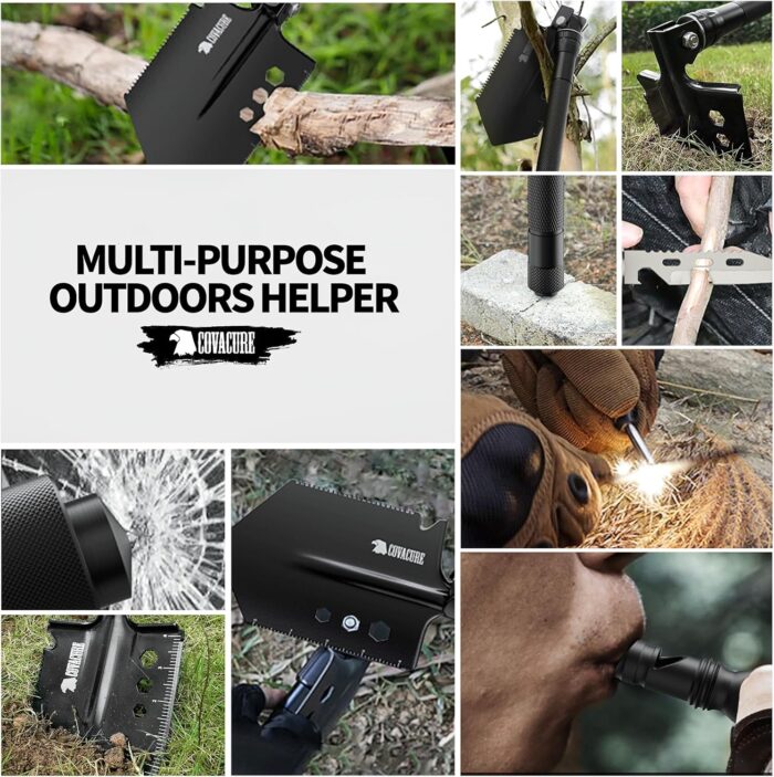 COVACURE Survival Shovel Multi-Purpose Camping Shovel - Unbreakable Tactical Shovel Heavy Duty Survival Camping Gear for Off-Roading, Camping, Gardening, Hiking, Outdoor - Image 4