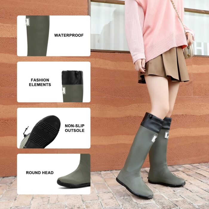 YUHITYGZGS Rain Boots Women, Waterproof Rubber Boots Men, Anti-Slip Lightweight Garden Shoes, High Knee Water Boots with Adjustable Buckle, Durable Fishing Boots Outdoor - Image 2