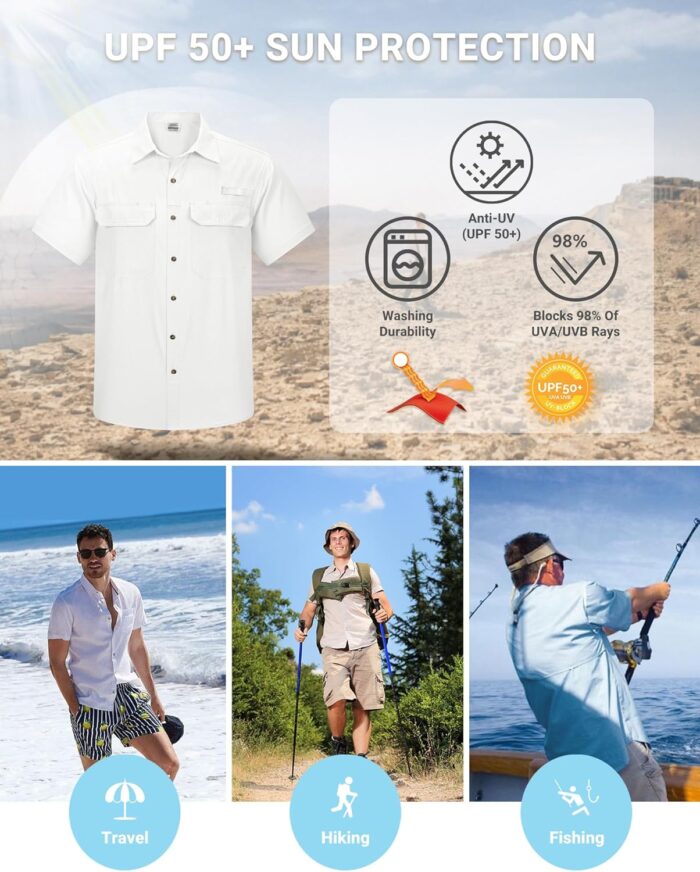 Outdoor Ventures Men's Lightweight Short Sleeve Fishing Shirt UPF 50 Button Down Quick Dry Cooling Hiking Travel Safari Shirt - Image 5