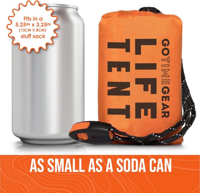 Go Time Gear Survival Life Tent • 2 Person Mylar Emergency Shelter Tube Tent + Paracord • All-Weather Protection for Camping, Hiking, & Survival Kits • Includes Emergency Whistle - Image 4