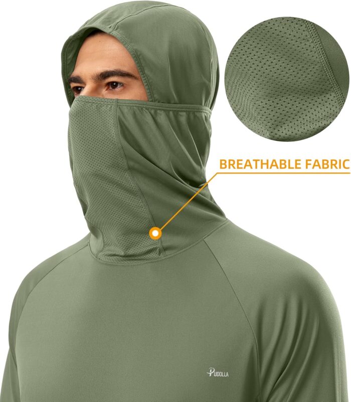Pudolla Men's Sun Protection Hoodie UPF 50+ Fishing Hiking Shirt UV Shirts with Mask for Men Long Sleeve Lightweight - Image 3