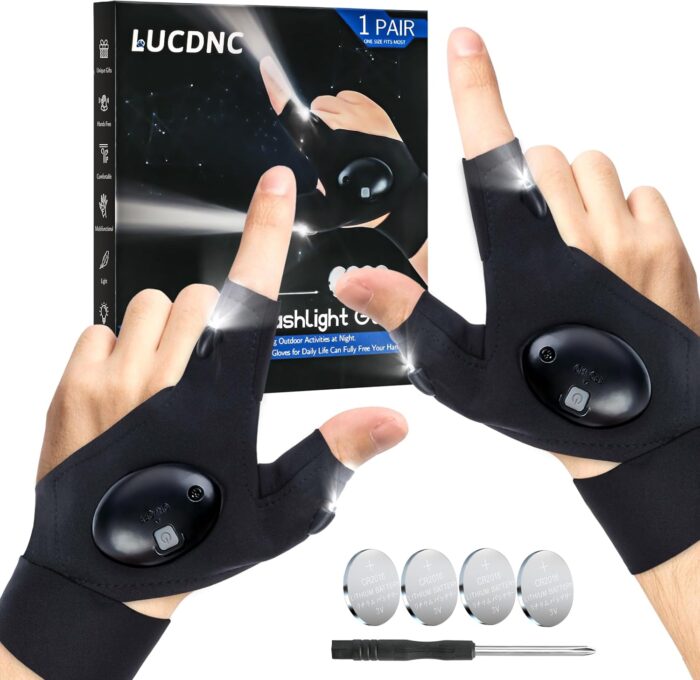 LED Flashlight Gloves Gifts for Men Christmas Gifts Stocking Stuffers for Adults Cool Gadget Hands-Free Lights Tools for Fishing Camping Repairing Unique Men Birthday Gifts
