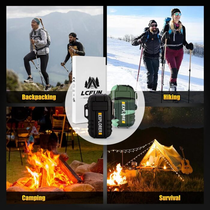 LcFun Waterproof Electric Lighter Windproof Dual Arc USB Rechargeable Flameless Plasma Lighters for Camping Hiking Survival Tactical Gear Gifts for Men Fathers Husband - Image 8