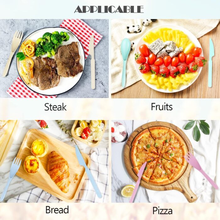 Reusable Travel Utensils Set with Case, 4 Sets Wheat Straw Portable Knife Fork Spoons Tableware, Eco-Friendly BPA Free Cutlery for Kids Adults Picnic Camping Utensils(Green, Beige, Pink, Blue) - Image 4