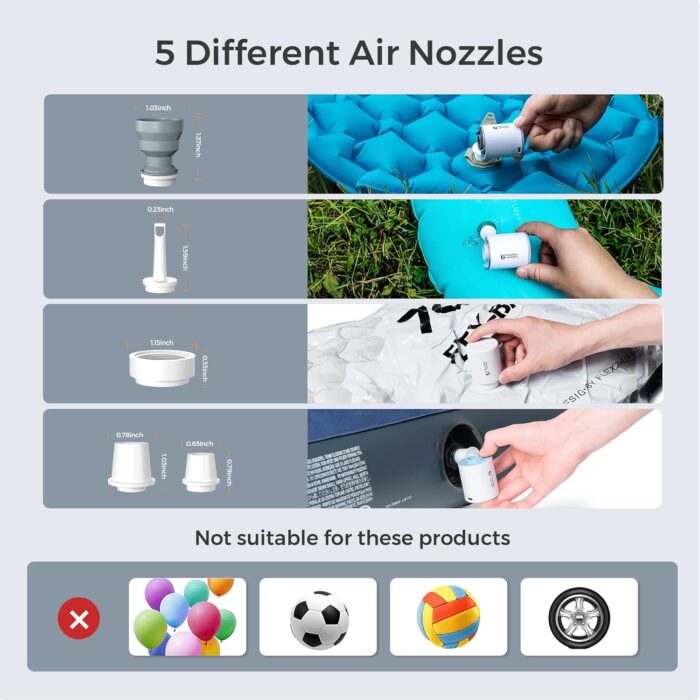 FLEXTAILGEAR Tiny Portable Ultra-Mini Air Pump with 1300mAh Battery USB Rechargeable to Inflate Deflate for Pool Floats Air Bed Mattress Swimming Ring Vacuum Storage Bags (Grey) - Image 4